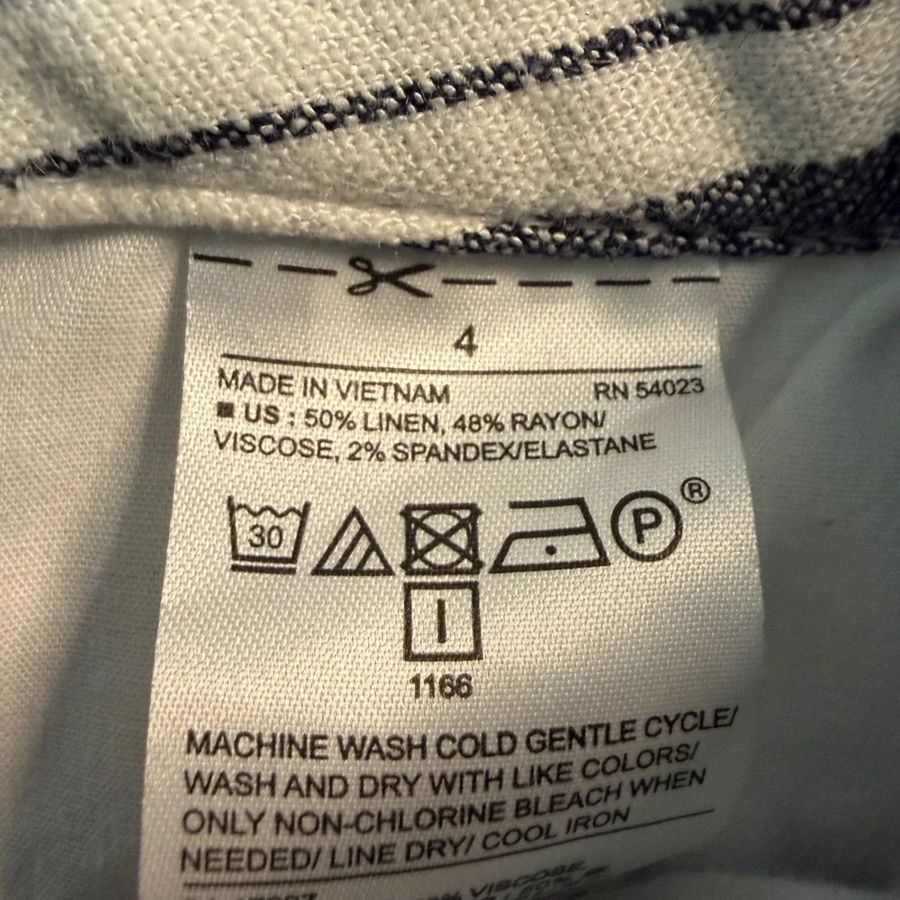 Banana Republic Avery Pants Womens 4 Blue White Striped Linen Blend 459709-00